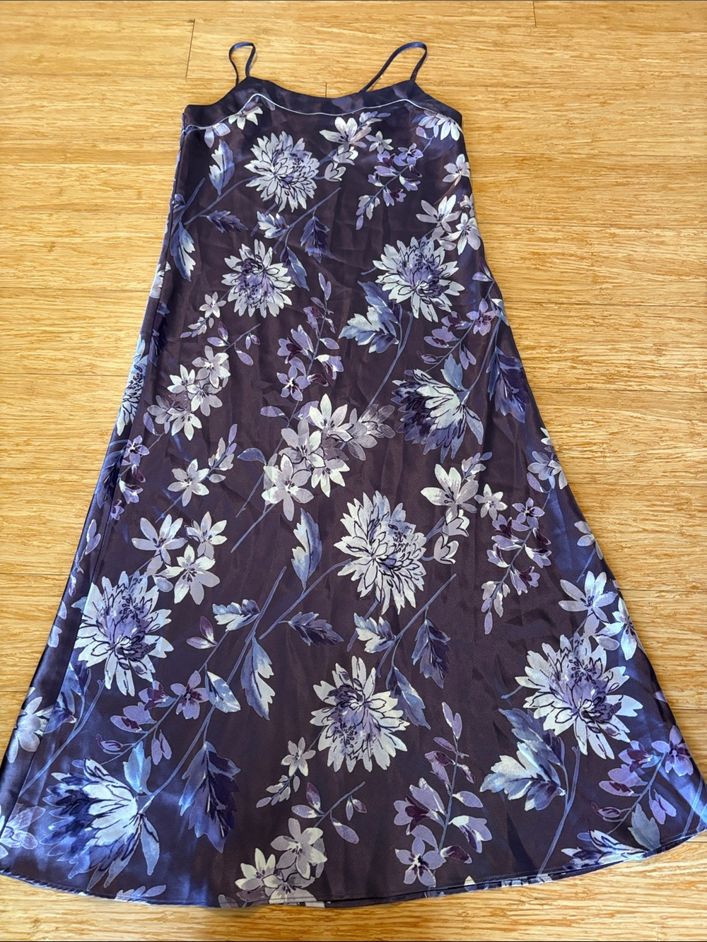 Sensara Purple Floral Satin Slip Maxi Dress Nightgown - Medium loungewear comfy